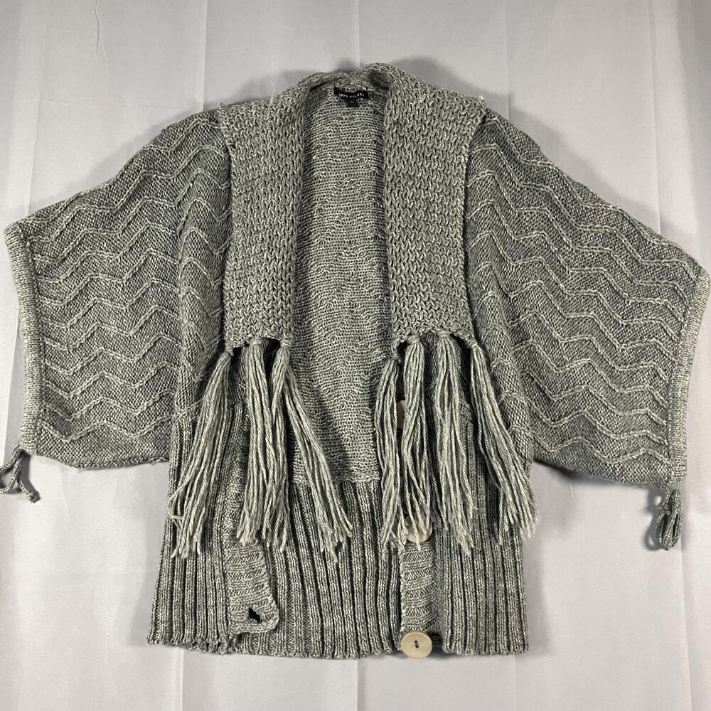 Peppe Peluso Sweater Womens Medium Knit Fringe‎ Cardigan Chunky Boho Wool Blend